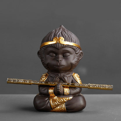 Juego de té de kung fu de arcilla morada china, mascota de té, rey mono para el hogar, bandeja de té decorativa, bandeja de té, estatuas de Sun Wukong, esculturas 