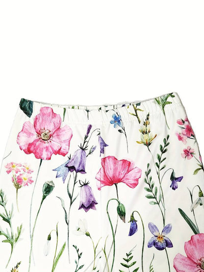 Leggings casuales ajustados con cintura elástica y estampado de flores para levantar la cadera