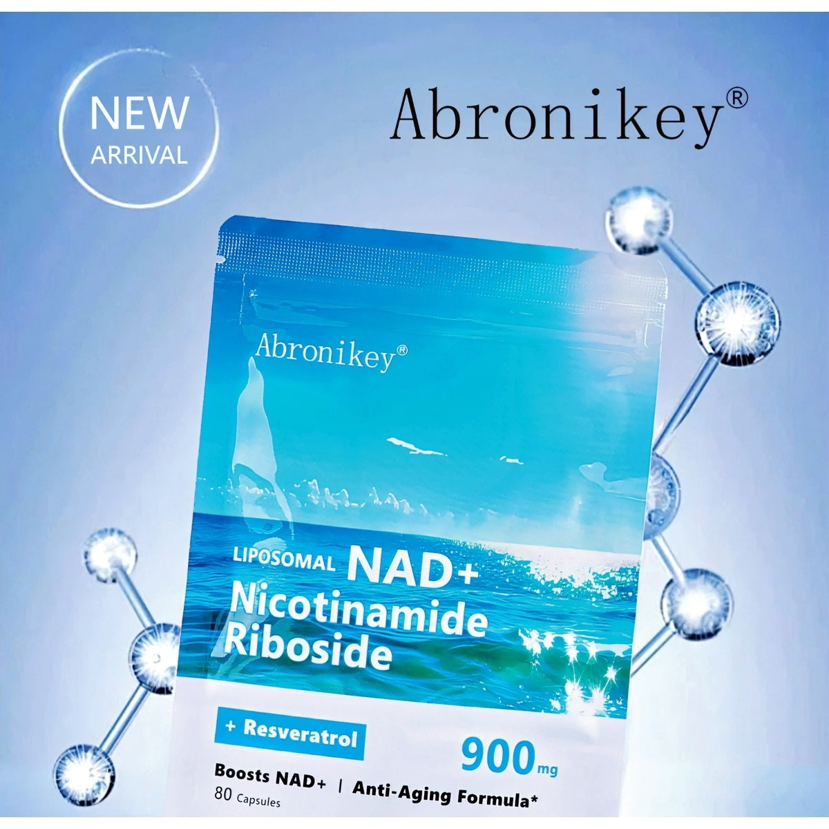 Abronikey NAD  Supplement With NicotinamideRiboside,Resveratrol, Quercetin -NR900 By NZEN-80 Capsules