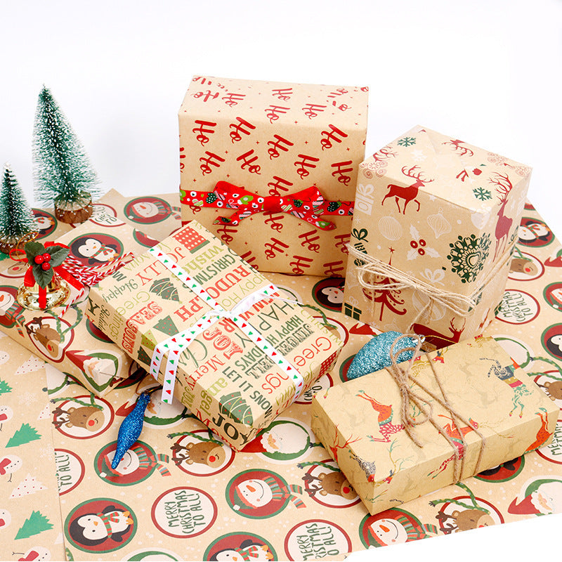 Kraft Paper Creative Gift Box Decorative Paper Santa Claus Snowman Snowflake Wrapping Paper