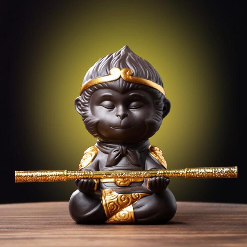 Juego de té de kung fu de arcilla morada china, mascota de té, rey mono para el hogar, bandeja de té decorativa, bandeja de té, estatuas de Sun Wukong, esculturas 