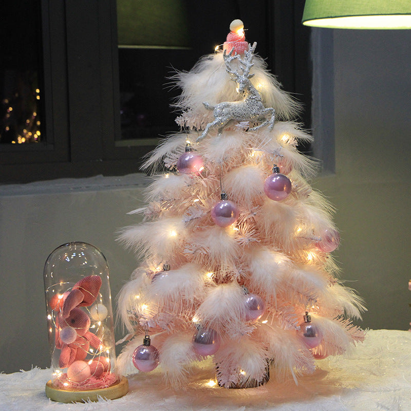 Adorno navideño de escritorio, árbol pequeño, árbol de Navidad, decoración de plumas rosas, árbol