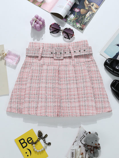 Tweed Bright Silk Plaid Skirt Women's High Sense A- Line