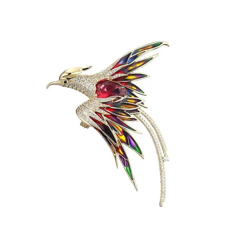 Broche de fénix elegante de alta gama y alta calidad con pintura al óleo a color