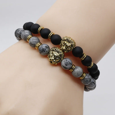 Pulsera de cuentas de piedra natural con piedra de fuego hecha a mano, pulsera elástica de Aliexpress, pulsera con explosión de señora león