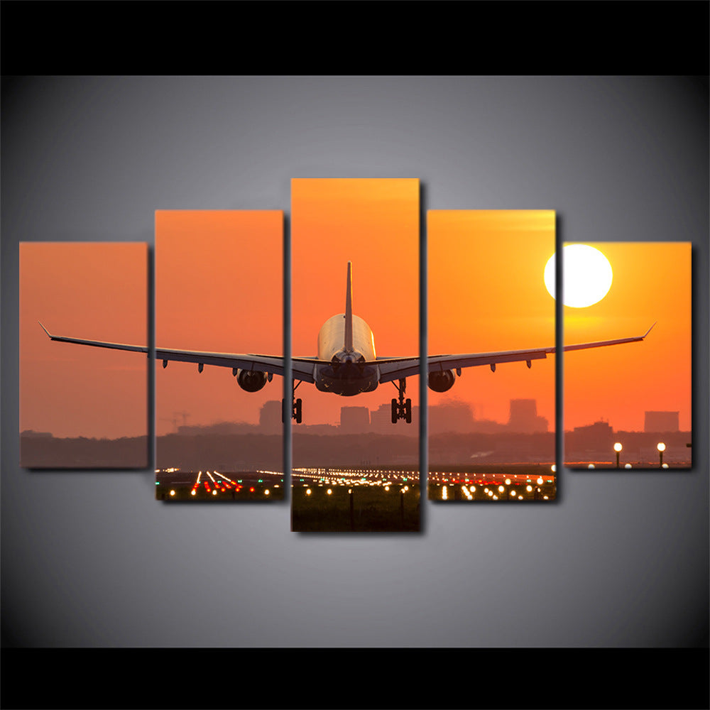 Airplane Sunset Takeoff HD Canvas