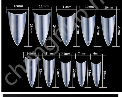 Manicura 500 piezas de puntas de uñas postizas Puntas de uñas postizas naturales Piezas transparentes Piezas puntiagudas A Estándar coreano