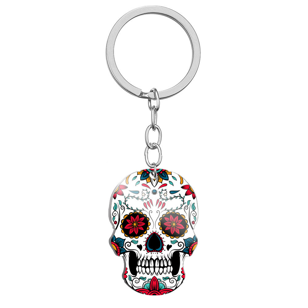 Day Of The Dead Skull Color Printing Stainless Steel Key Ring