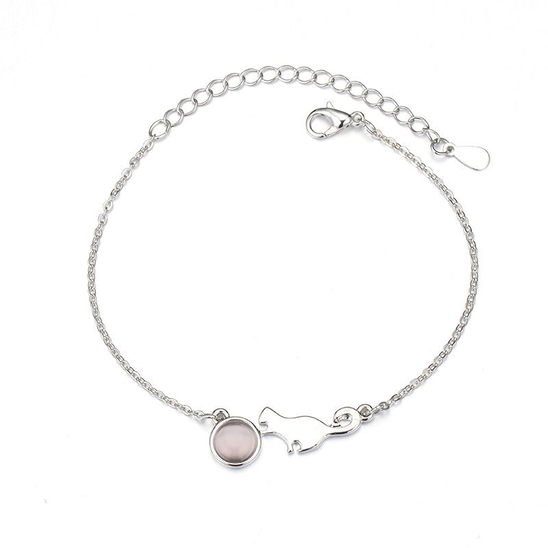 Pulsera de moda para mujer con dije de gato en plata