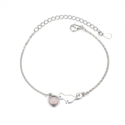 Pulsera de moda para mujer con dije de gato en plata