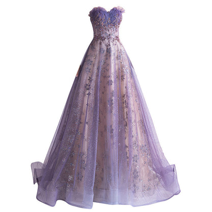 Strapless Purple Sequin Starry Dress Wedding Dress