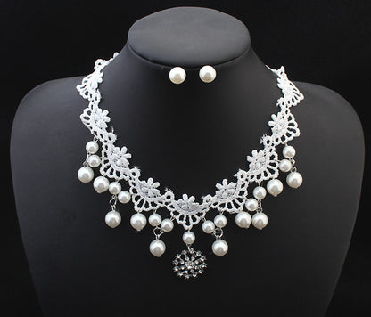 Conjunto de collar y collar de perlas de alta gama, accesorios de boda para novia, joyería elegante de moda europea, paquete súper rentable