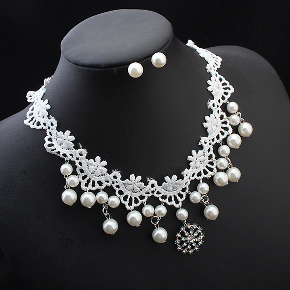 Conjunto de collar y collar de perlas de alta gama, accesorios de boda para novia, joyería elegante de moda europea, paquete súper rentable