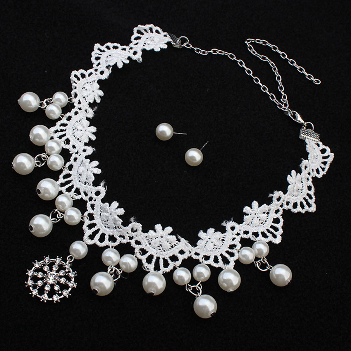 Conjunto de collar y collar de perlas de alta gama, accesorios de boda para novia, joyería elegante de moda europea, paquete súper rentable