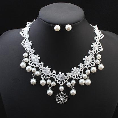 Conjunto de collar y collar de perlas de alta gama, accesorios de boda para novia, joyería elegante de moda europea, paquete súper rentable