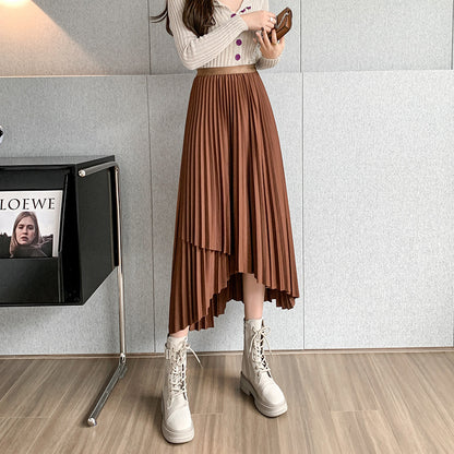 Retro Style Irregular Pleated Skirt Women's High Waist Slimming