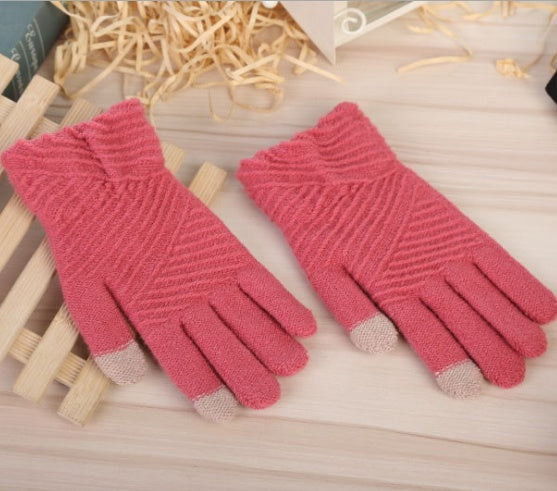 Guantes de mujer, guantes de punto de lana de invierno, mitones de pantalla táctil que mantienen el calor, guantes de rayas de dedos completos de invierno para mujer, moda de otoño