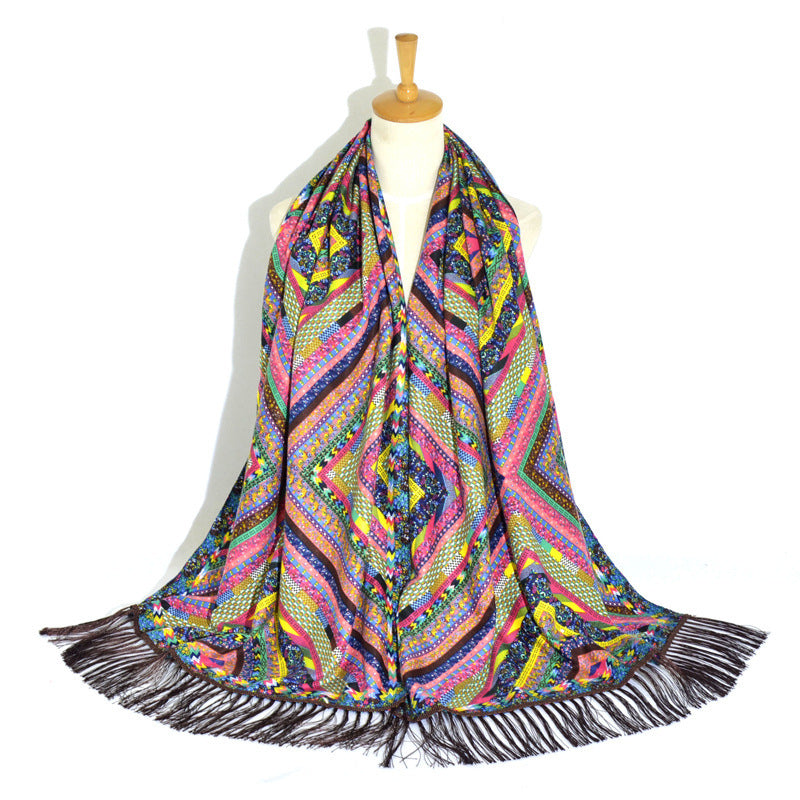 Printed Tassel Long Scarf Travel Ethnic Style Shawl