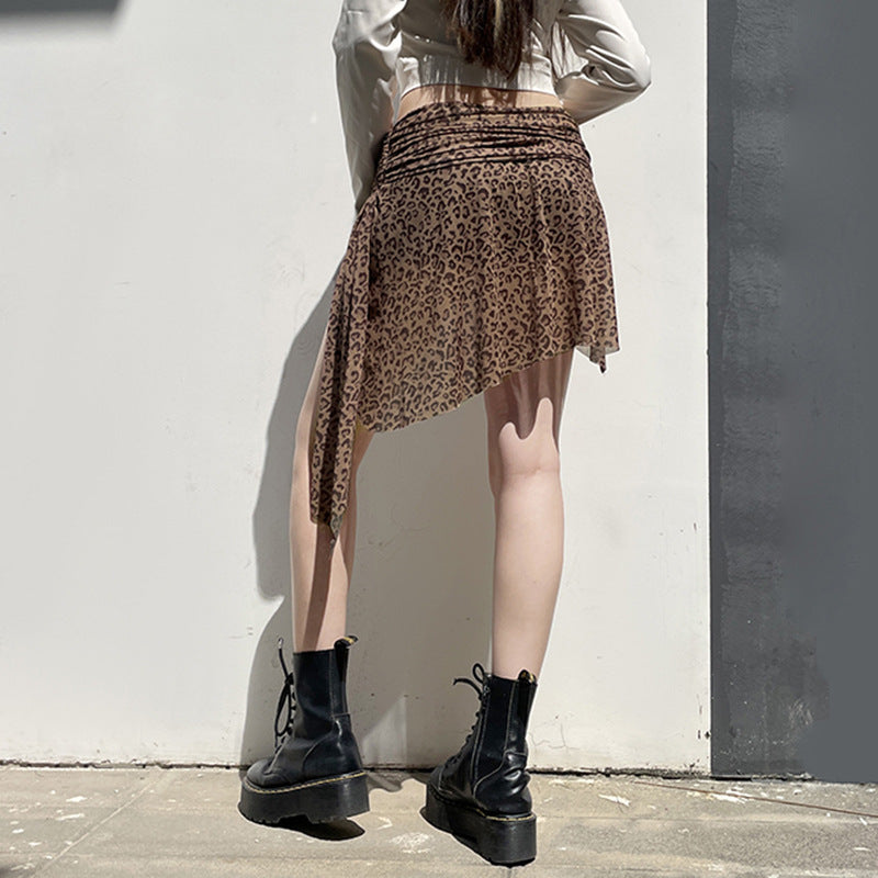 European And American Sexy Mesh Leopard Skirt