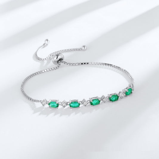 Elegante pulsera de cultivo de esmeraldas en plata S925 con forma de huevo