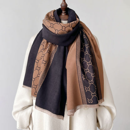 Stitching Contrast Color Scarf Women's Cashmere Warm Shawl