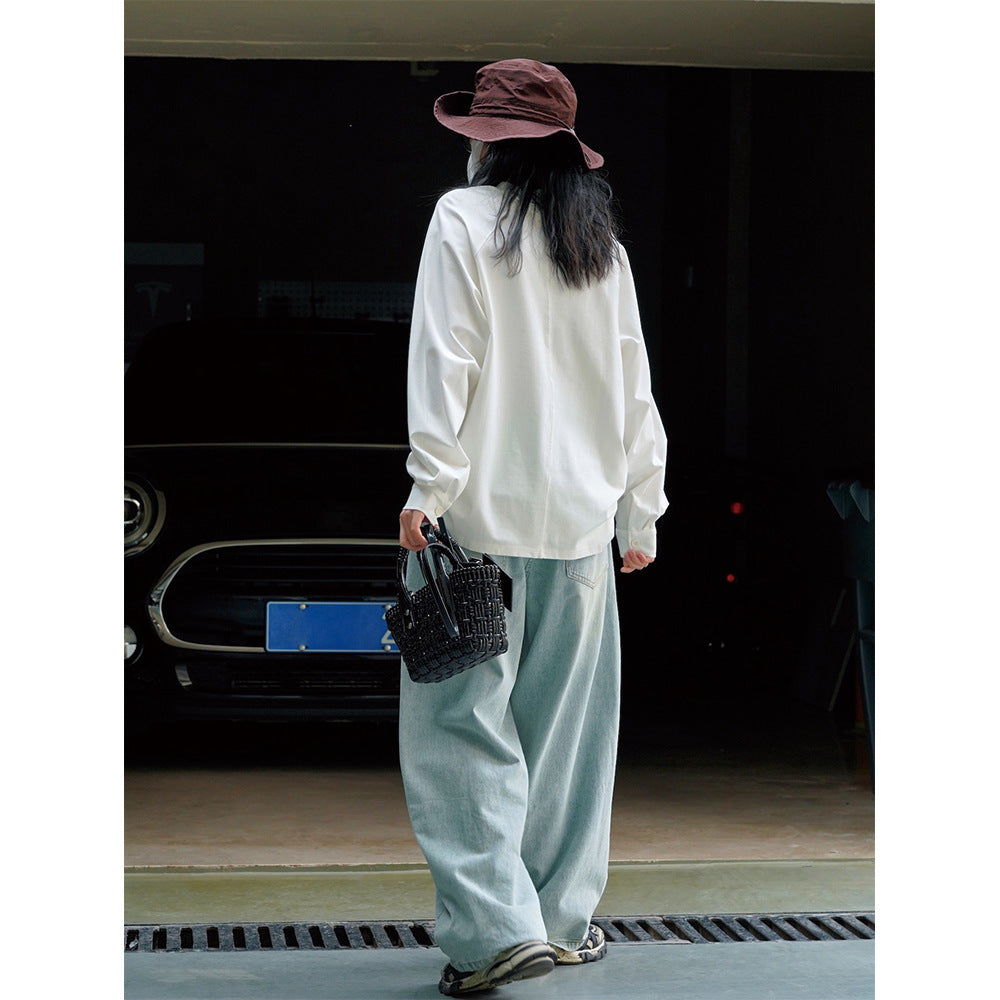 Loose Slimming Casual Light Blue Trousers Women