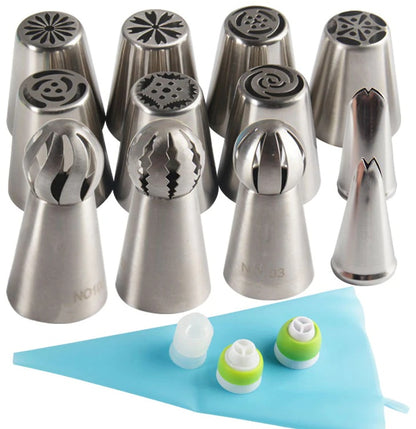 11pcs Russian Tulip Icing Piping Nozzles Tip Confectionery Flower Cream Nozzles Pastry Leaf Tips Cupcake Cake Decorating Tools