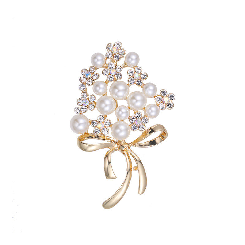 Rhinestone-encrusted Pearl Brooch Anti-exposure Accessories