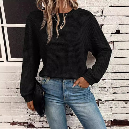 Women's Wear Round Neck Knitted Loose Long Sleeve Pullover Top