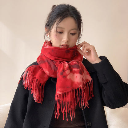 Retro Tie-dye Printing Super Soft Artificial Cashmere Scarf