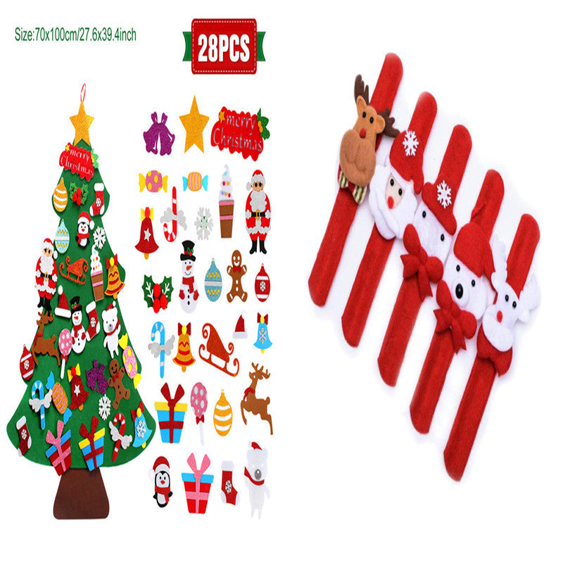 Árbol de Navidad de fieltro para bricolaje, regalo de Año Nuevo para niños pequeños, juguetes hechos a mano, adornos para colgar en la pared de la puerta, juego de decoración para fiestas navideñas y hogar