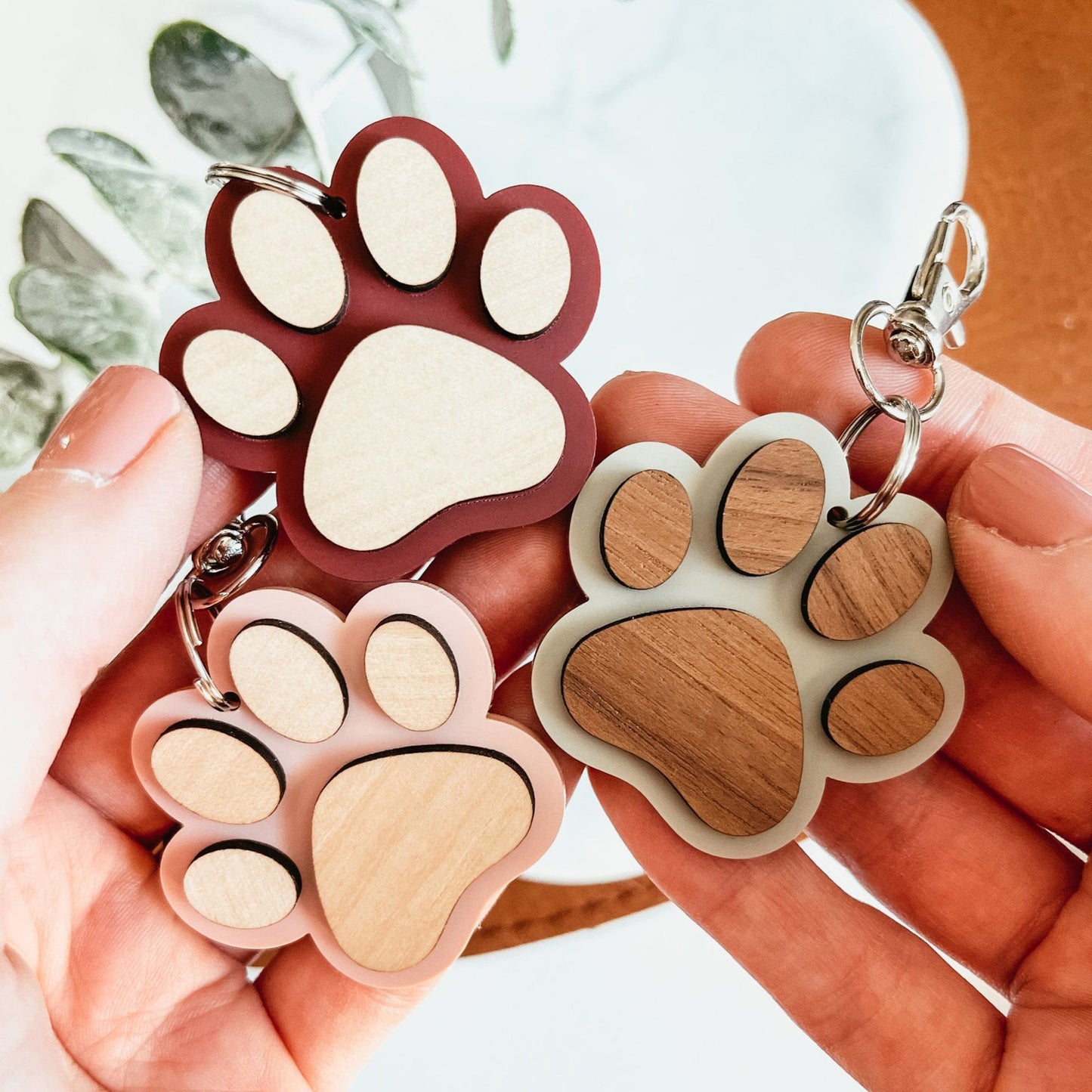 Creative Wooden Paw Print Keychain Pendant