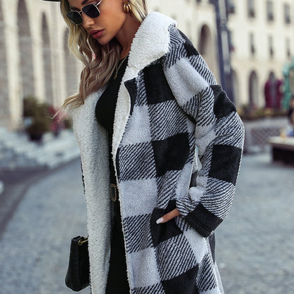 Chaqueta informal de doble cara con solapa y manga larga para mujer, cárdigan holgado a cuadros sin hebillas, ropa de otoño