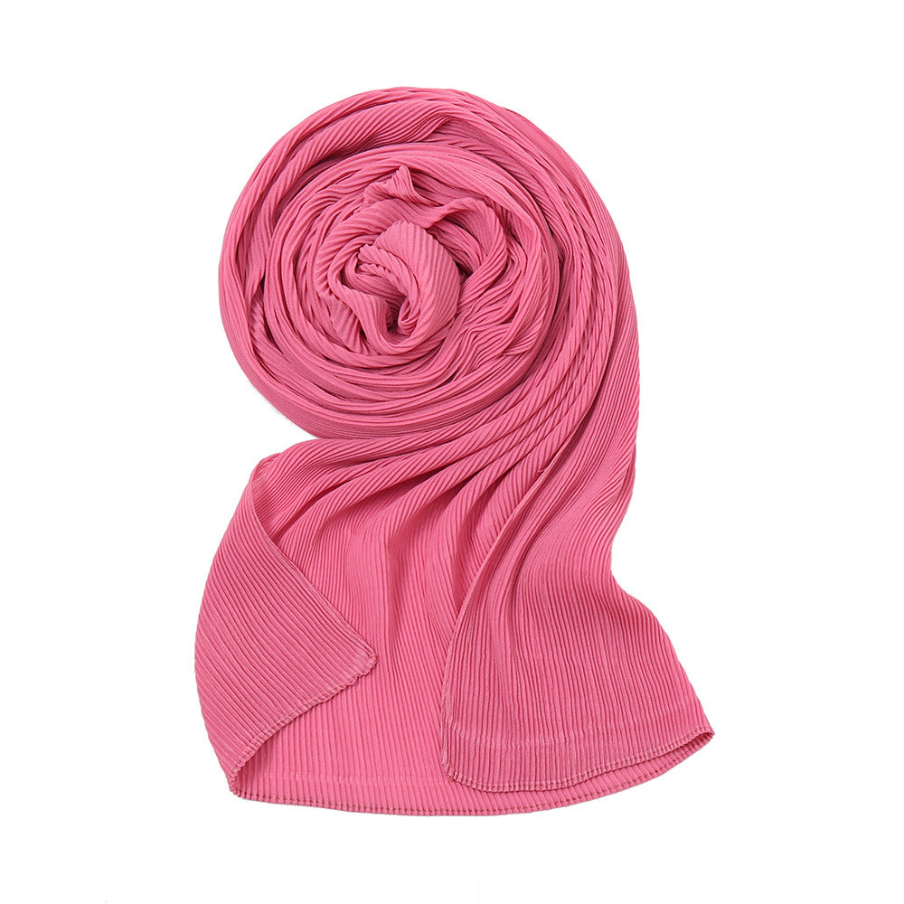 Pure Color Pearl Chiffon Pleated Scarf Women's Sunscreen Shawl