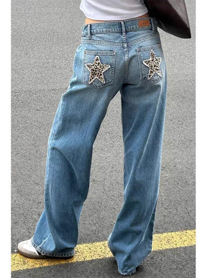 American Vintage Leopard-print Star-embroidered Jeans