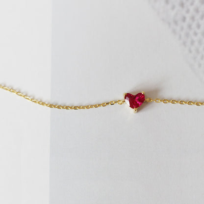 Pulsera de corazón rojo pequeño bañada en oro y plata esterlina S925 para mujer