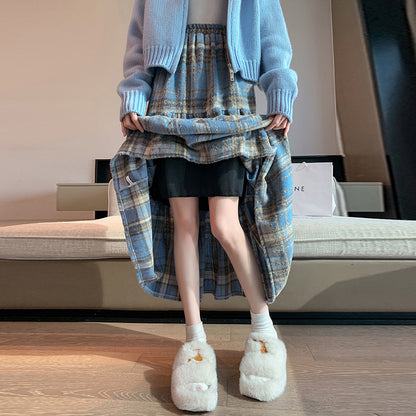 Thickened Plaid Woolen Skirt For Women Autumn And Winter New High Waist