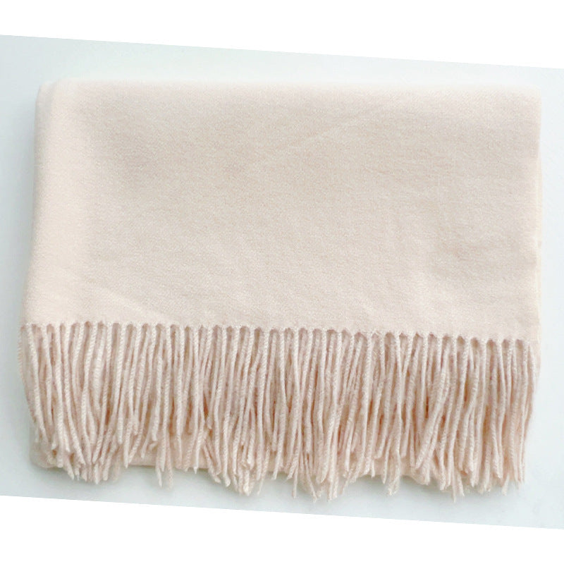 Simple Solid Color Tassel Shawl Autumn And Winter Warm Artificial Cashmere Scarf