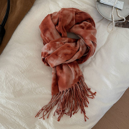 Retro Tie-dye Printing Super Soft Artificial Cashmere Scarf