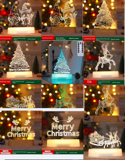 Lámpara 3D de decoración navideña, luces LED de noche acrílicas, Año Nuevo, día de San Valentín, regalo de Navidad para niños, adornos navideños