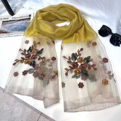 Wool Embroidery Begonia Scarf Long