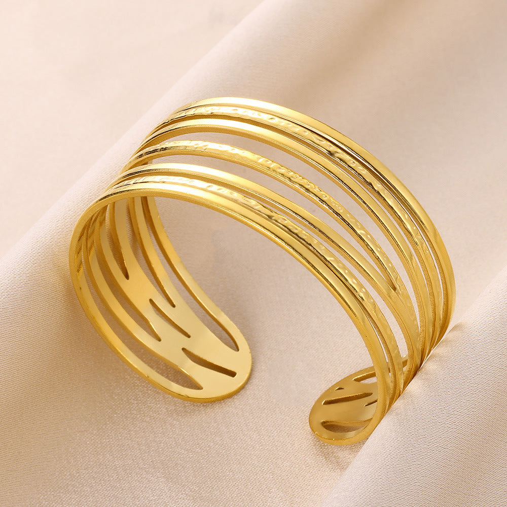 Gold Stainless Steel Bracelet With Concave-convex Pattern