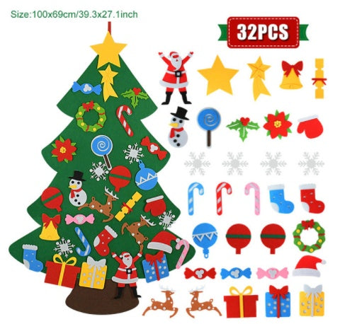 Árbol de Navidad de fieltro para bricolaje, regalo de Año Nuevo para niños pequeños, juguetes hechos a mano, adornos para colgar en la pared de la puerta, juego de decoración para fiestas navideñas y hogar