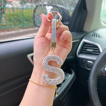 English Letter Keychain Clay Diamond Round Buckle Pendant