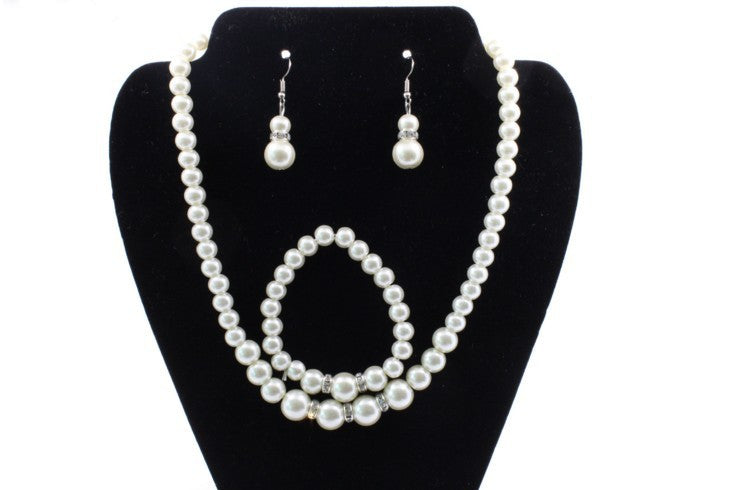 Fast sell hot bridal decorations, wedding jewelry set, pearl necklace, earring, bracelet wholesale