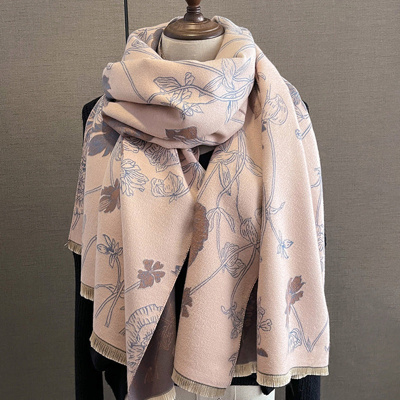 Women's Thick Warm Printing Cashmere Scarf Double-sided Shawl