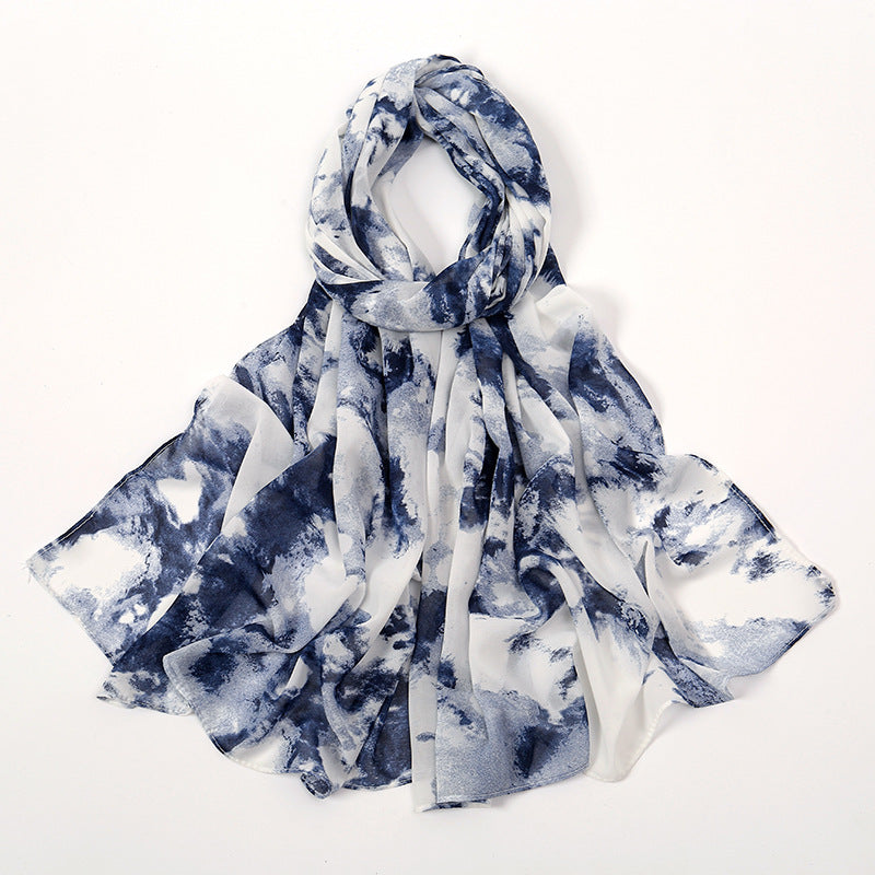 Spring And Summer Thin Fresh Flowers Floral Chiffon Printed Scarf