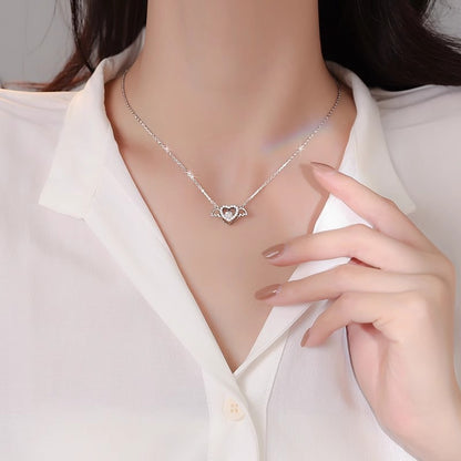 Collar de corazón de ángel de plata esterlina S925 para mujer