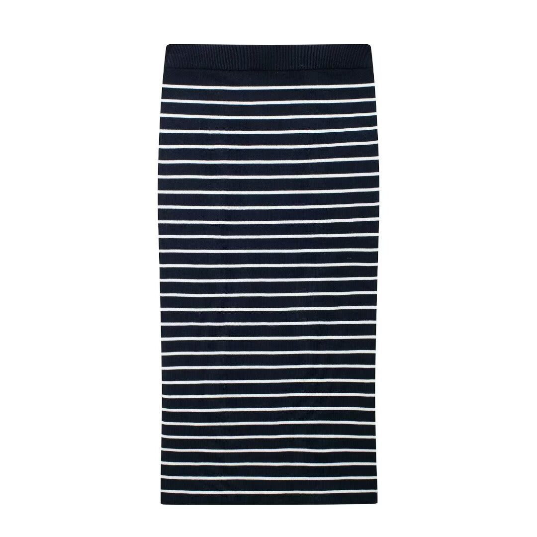 Women's Black Striped Knitted Skirt