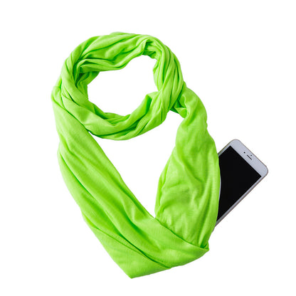 Creative Scarf Women's Solid Color Jersey Storage Zipper Pocket Scarf